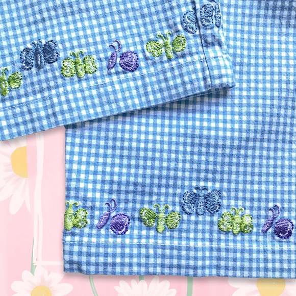 Cute Embroidered Blue White Gingham Capri Pants NWOT 💙🦋💛 - Picture 4 of 8